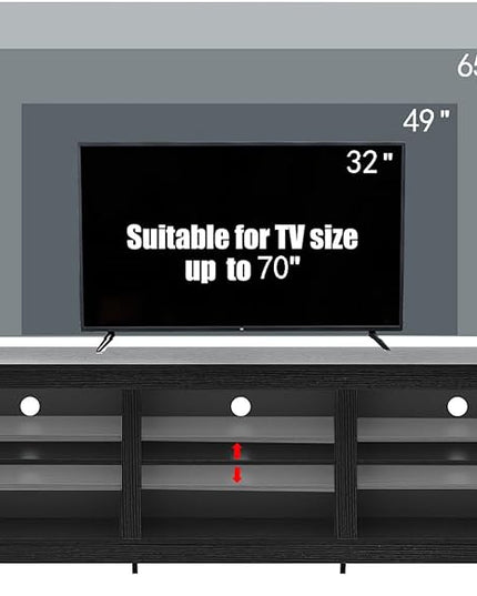 TV Stand for 75 inch TV with Storage,Modern TV Entertainment Center for Bedroom,TV Media Console Table with 6 Open Storage Shelve,63 inch Wood TV Cabinet Black - LeafyLoom