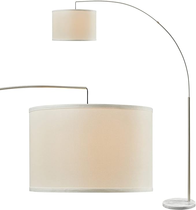 Oneach Modern Arc Floor Lamp for Living Room Arching Hanging Lamp Shade Over The Couch for Reading Bedroom Office Brushed Steel Arch Standing Floor Light Silver - LeafyLoom