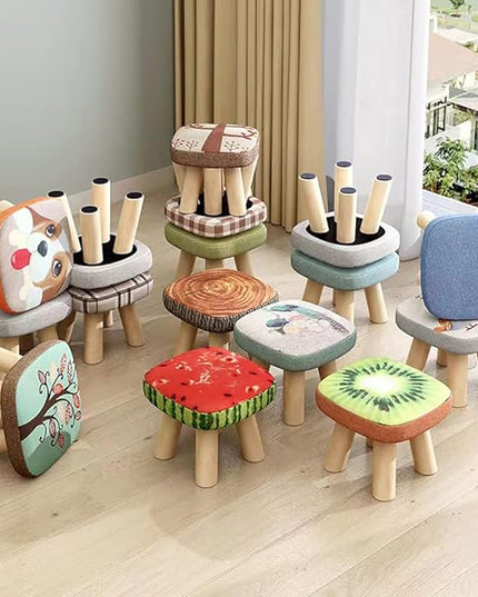 Solid Wood Stool Home Square Low Stool Cute Children's Sofa Stool Chair Fashion Cartoon Creative Small Stool for Kids and Adult, Changing Stool Solid Wood Coffee Table Stool, Bear 330lb (Kiwi) - LeafyLoom