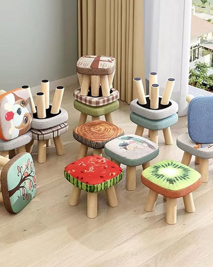 2Pcs Solid Wood Stool Home Square Low Stool Cute Children's Sofa Stool Chair Fashion Cartoon Creative Small Stool for Kids and Adult, Changing Stool Coffee Stool, Bear 330lb (Tree Stump) - LeafyLoom