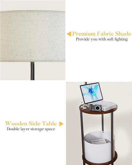 Lightdot 57IN Floor Lamp with Shelves, Mid Century Modern Standing Lamps with Bulb and Storage Bag Included, Black Pole End Table with Lamp Attached for Living Room Bedroom - LeafyLoom