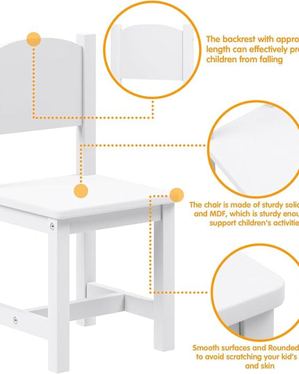 Timy Toddler Wooden Chair Pair, Kids Furniture for Eating, Reading, Playing 2 Pack (White) - LeafyLoom