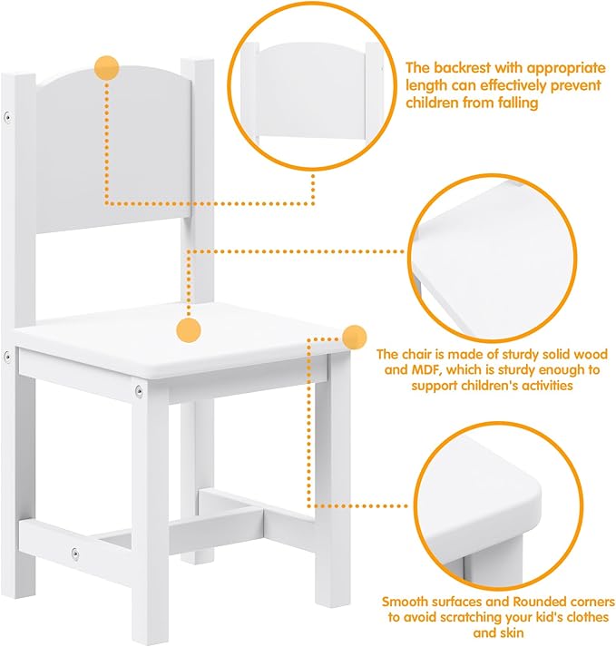 Timy Toddler Wooden Chair Pair, Kids Furniture for Eating, Reading, Playing 2 Pack (White) - LeafyLoom
