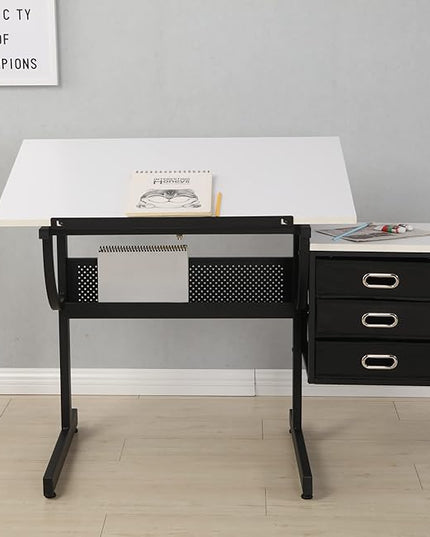 NicBex Laik-DW-00016-DX Desks, 45.67" W x 23.6" D x 29.5" H, White+Black - LeafyLoom