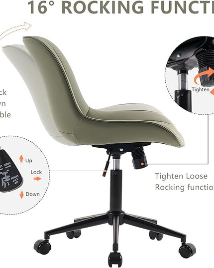 YOUNIKE Olive Armless Office Chair Swivel Desk Chair with Wheels Rolling Task Chair with Back Upholstered Leather Computer Gaming Chair Height Adjustable Modern Ergonomic Wide Seat - LeafyLoom