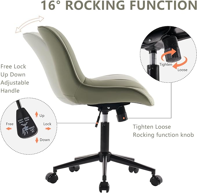 YOUNIKE Olive Armless Office Chair Swivel Desk Chair with Wheels Rolling Task Chair with Back Upholstered Leather Computer Gaming Chair Height Adjustable Modern Ergonomic Wide Seat - LeafyLoom