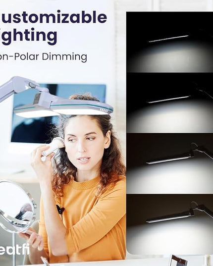 Neatfi Elite HD XL Task Lamp, 3 Light Modes, 90PCS SMD LED, Super Bright Desk Lamp, Eye-Caring LED Lamp, Non-Polar Dimming, Adjustable Brightness Levels (CCT with Clamp, Blue Ring, 17 Inches) - LeafyLoom