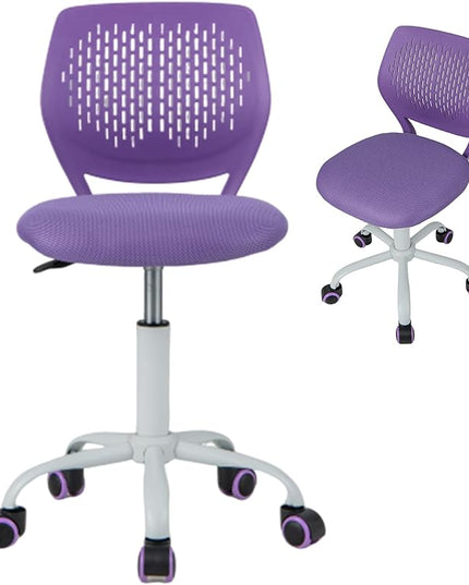 Kids Desk Chair, Purple Ergonomic Kids Office Chair Ages8-12 w/Lumbar Support, Low-Back Teen Desk Chair for Girls Boys, Small Cute Kids Computer Chair for Bedroom/Study/Vanity Desk - LeafyLoom