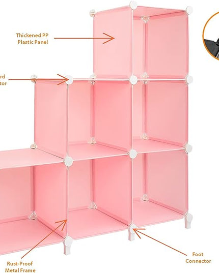 Gold Armour Cube Storage 6-Cube Bookshelf Closet Organizer Storage Shelves Shelf Cubes Organizer Plastic Square Book Shelf Bookcase DIY Closet Cabinet Organizer Shelving for Home Office Bedroom (Pink) - LeafyLoom