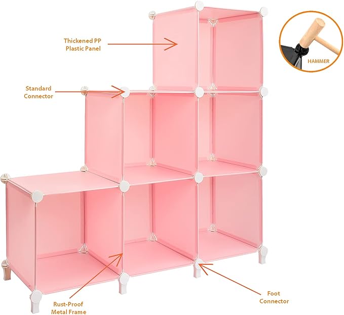 Gold Armour Cube Storage 6-Cube Bookshelf Closet Organizer Storage Shelves Shelf Cubes Organizer Plastic Square Book Shelf Bookcase DIY Closet Cabinet Organizer Shelving for Home Office Bedroom (Pink) - LeafyLoom