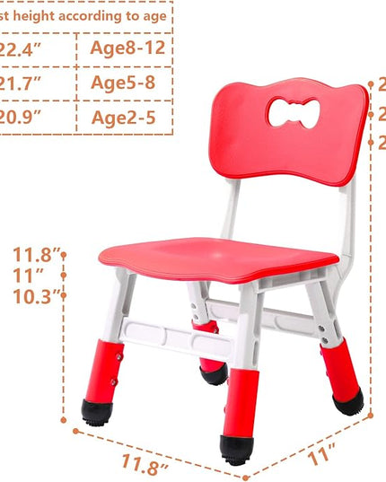 Adjustable Kid Chairs Indoor 3 Level Adjustable Suitable for Children Age 2-6. Maximum load-bearing 220LBS Suitable for Family Classroom and Nursery Child Seat Set (2-Pack-Red) - LeafyLoom