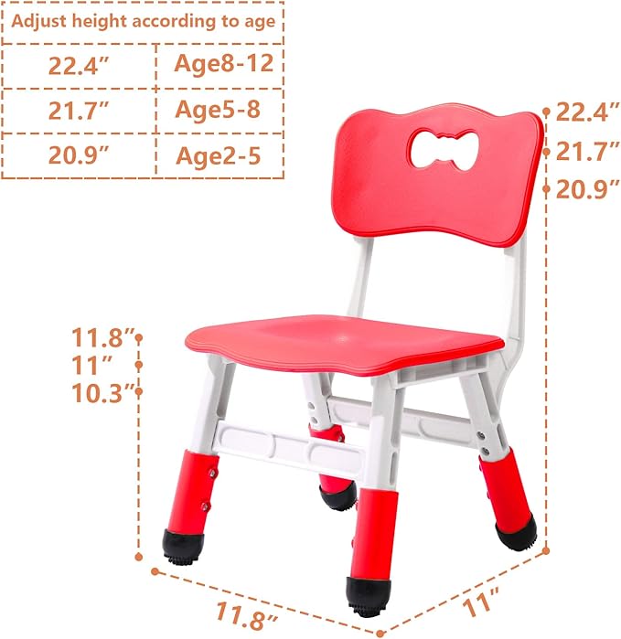 Adjustable Kid Chairs Indoor 3 Level Adjustable Suitable for Children Age 2-6. Maximum load-bearing 220LBS Suitable for Family Classroom and Nursery Child Seat Set (2-Pack-Red) - LeafyLoom