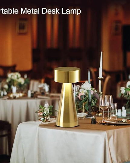 Portable Metal Desk Lamp, Cordless LED Table Lamp,3 Color Touch Control Rechargeable Lamp,3-Levels Brightness Room Decor Desk Lamp,Bedside Lamp,Night Light, Dining Room Lamp (Gold) - LeafyLoom