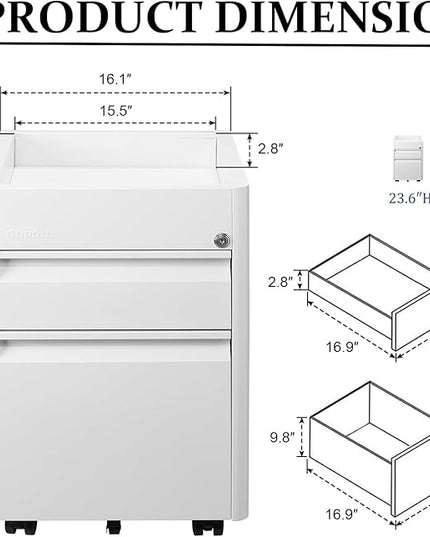 2 Drawer Mobile File Cabinet Top Storage Shelf, Rolling Metal Filing Cabinet for Legal & Letter File Anti-tilt Design with Lock Under Desk Office Drawers Fully Assembled Except Casters(Top ST W) - LeafyLoom