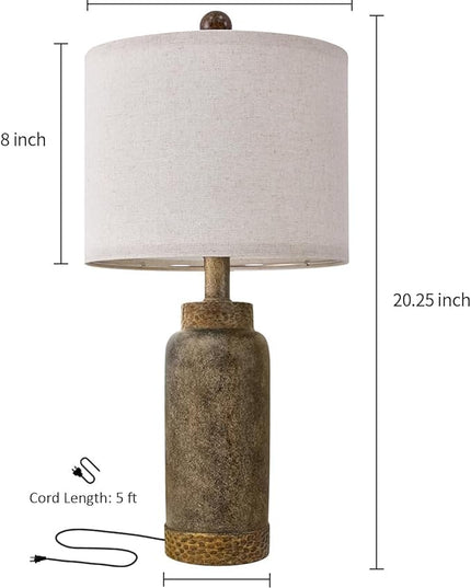 Table Lamp for Bedroom Living Room 20.25" Farmhouse Rustic Vintage Small Lamps Bedside Nightstand Light Home Office Desk Retro Mysterious East Style Deco (Antique Black) - LeafyLoom