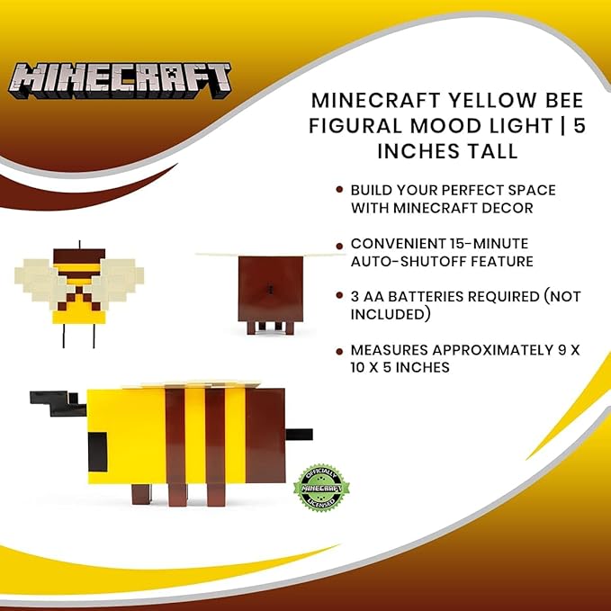 Minecraft Yellow Bee Figural Mood Light | 5 Inches Tall - LeafyLoom