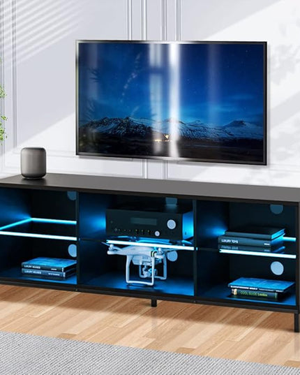 Hommpa LED TV Stand for TVs up to 65 Inch Modern Entertainment Center with Storage TV Cabinet with Adjustable Shelves & Cable Management White TV Console for Media Cable Box Gaming Living Room Bedroom - LeafyLoom