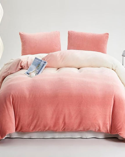 Pink White Gradient Comforter Set King Pink Velvet Bedding Comforter Modern Plain White and Pink Gradient Soft Quilt Farmhouse Flannel Comforter Girls Women Warm King Bed Comforter - LeafyLoom