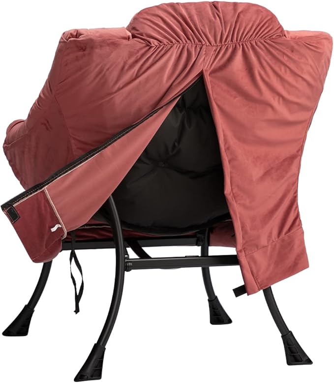 HollyHOME Modern Fabric Large Lazy Chair, Accent Oversized Comfy Reading Chair, Thick Padded Cozy Lounge Chair with Armrest, Steel Frame Leisure Sofa Chair for Living Room, Bedroom, Dorm, Dusty Rose - LeafyLoom