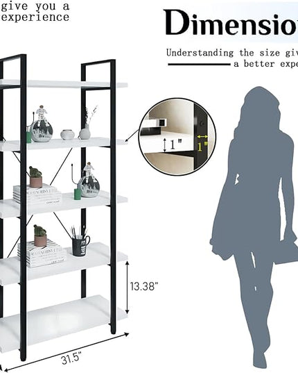 Tall Bookshelf with Large Storage,5 Tier Bookcase in Bedroom,Living Room and Office,Modern Wide Bookcase Shelf for Storing Books/Plants,White - LeafyLoom