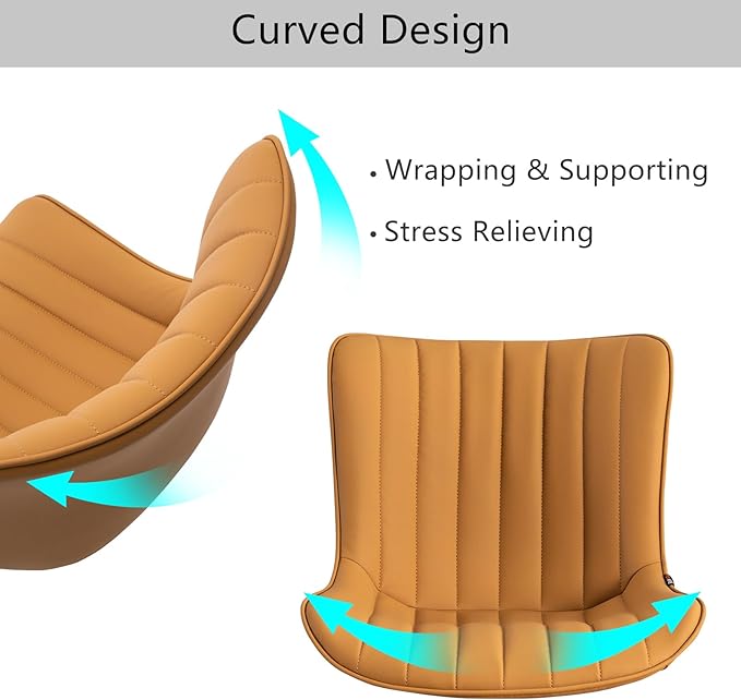YOUNIKE Armless Office Chair with Wheels Swivel Desk Chair Upholstered Leather Computer Task Chair Height Adjustable Modern Rolling Chair with Backrest Tan - LeafyLoom