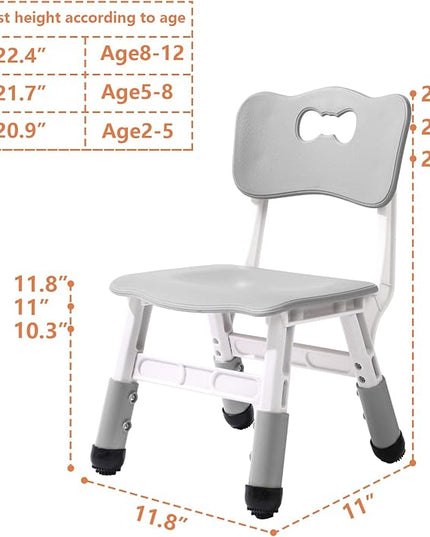 Adjustable Kid Chairs Indoor 3 Level Adjustable Suitable for Children Age 2-6. Maximum load-bearing 220LBS Suitable for Family Classroom and Nursery Child Seat Set (2-Pack-Grey) - LeafyLoom