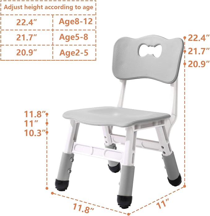 Adjustable Kid Chairs Indoor 3 Level Adjustable Suitable for Children Age 2-6. Maximum load-bearing 220LBS Suitable for Family Classroom and Nursery Child Seat Set (2-Pack-Grey) - LeafyLoom