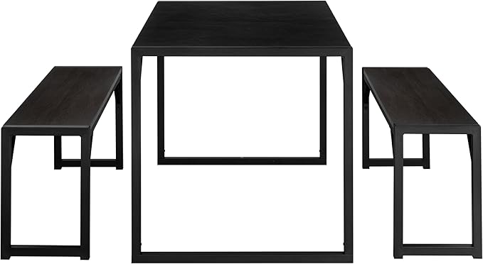 Allewie 3-Piece Kitchen Dining Table Sets with Benches, Sturdy Triangle Structure, Space-Saving, Multifunctional for Dining Room/Living Room/Studio, Black & Black - LeafyLoom