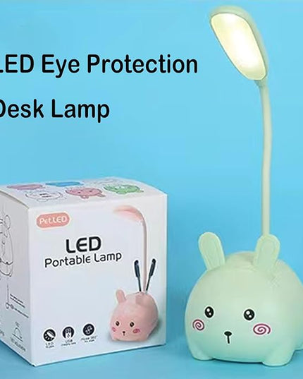 Cute LED Desk Lamp, LED Eye Protection Desk Lamp, Mini Rabbit Lamp, Portable LED Table Light, Foldable Kids Night Light for Bedroom, Living Room, Studing Room (Green) - LeafyLoom