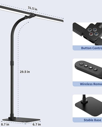 Desk Lamp Architect Task Dual Head Modern Flexible Gooseneck Tall Dimmable Light for Home Office, 5 Color Modes,Remote Control, 1500lm 24W Extra Bright Lighting - LeafyLoom