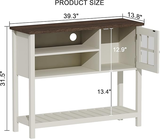 ChooChoo Farmhouse Coffee Bar Cabinet, Buffet Cabinet with Storage, Sideboard Buffet Cabinet with Glass Door, Console Table for Kitchen, Hallway, Entrance, White - LeafyLoom