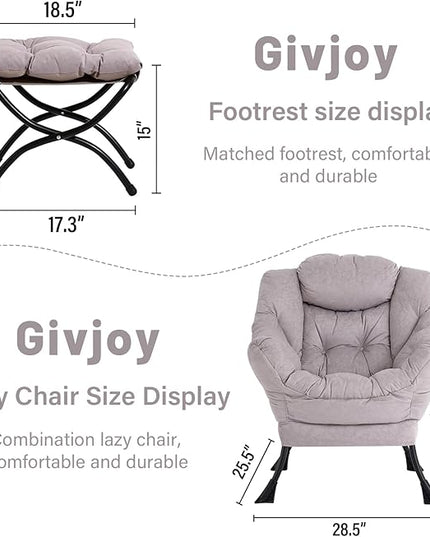 Lazy Chair and Ottoman, Large Accent Lounge Chair with Armrests and a Side Pocket, Modern Leisure Upholstered Sofa Reading Armchair with Footrest for Bedroom, Living Room, Dorm Rooms, Office - LeafyLoom