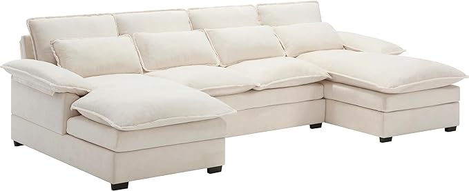 Symmetrical Modular Sectional Sofa with Chaise Lounge, 6 Seater Fabric Upholstered Cloud Couch, U Shaped Oversized Sleeper Sofa&Couches with Thicked Cushion & Detackable Backrest Living Room - LeafyLoom