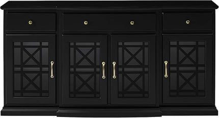 Walker Edison Modern Wood Glass-Buffet-Sideboard Living Entryway Serving Storage Cabinet Doors-Dining Room Console, 60 Inch, Black (AZU60LANFWBL) - LeafyLoom
