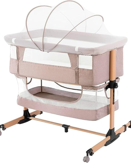 3 in 1 Baby Crib Bedside Crib,Baby Bassinet,Baby Bed Adjustable Portable Bed for Infant/Baby,Light Beige - LeafyLoom
