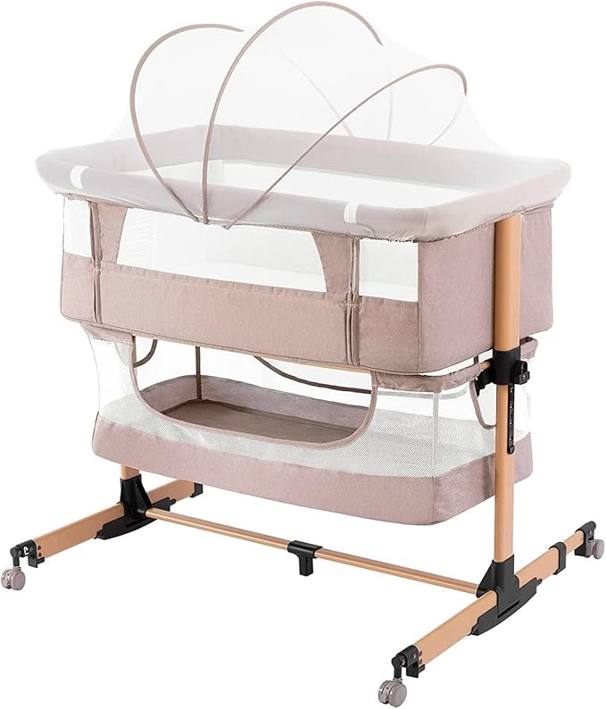 3 in 1 Baby Crib Bedside Crib,Baby Bassinet,Baby Bed Adjustable Portable Bed for Infant/Baby,Light Beige - LeafyLoom