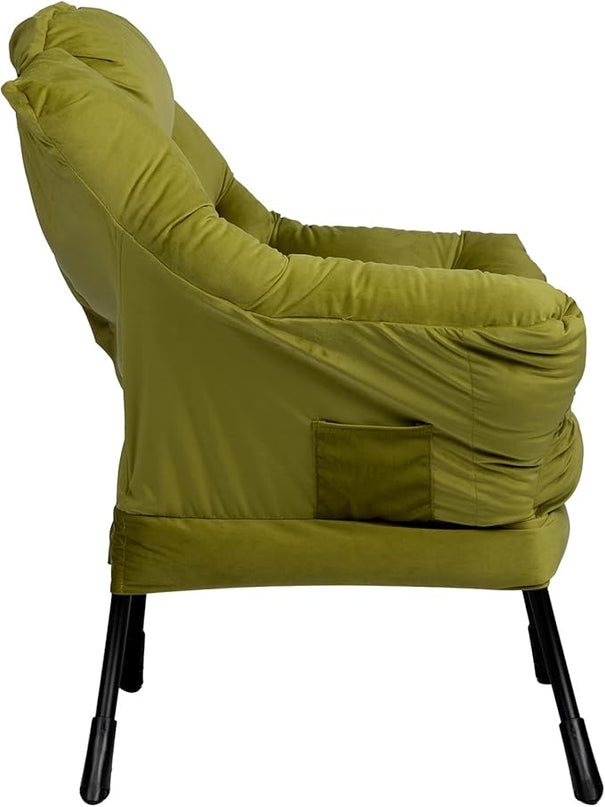 HollyHOME Modern Fabric Large Lazy Chair, Accent Oversized Comfy Reading Chair, Thick Padded Cozy Lounge Chair with Armrest, Steel Frame Leisure Sofa Chair for Living Room, Bedroom, Dorm, Army Green - LeafyLoom