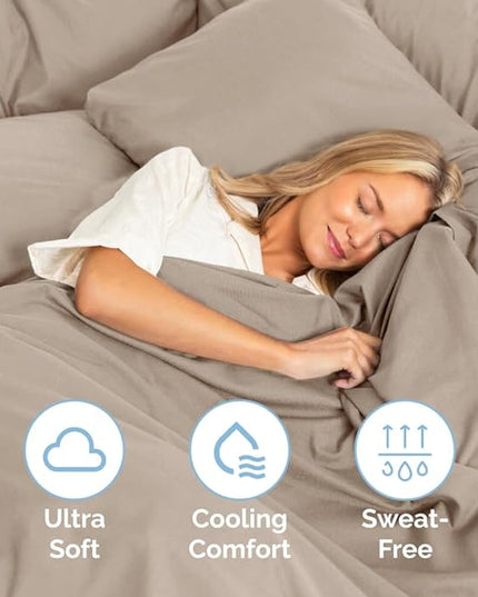 Cal King Size 4 Piece Sheet Set - Comfy Breathable & Cooling Sheets - Hotel Luxury Bed Sheets for Women & Men - Deep Pockets, Easy-Fit, Extra Soft & Wrinkle Free Sheets - Wheat Oeko-Tex Bed Sheet Set - LeafyLoom