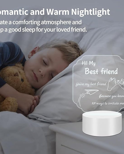 Personalized Gifts for Best Friends: 3D Illusion Lamp Engraved Acrylic LED Rechargeable Night Light with 3 Level Brightness 10 Color Modes-Friend Gifts for Thanksgiving Christmas Birthday - LeafyLoom
