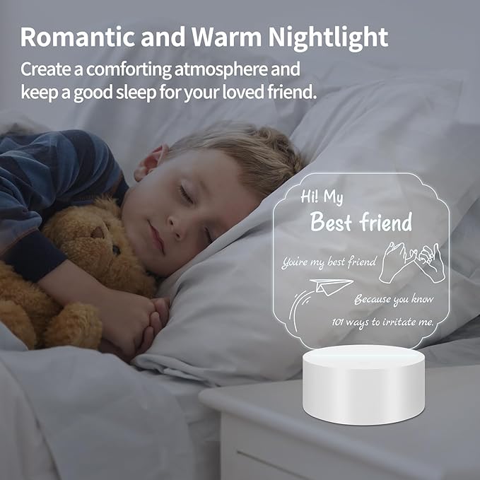 Personalized Gifts for Best Friends: 3D Illusion Lamp Engraved Acrylic LED Rechargeable Night Light with 3 Level Brightness 10 Color Modes-Friend Gifts for Thanksgiving Christmas Birthday - LeafyLoom