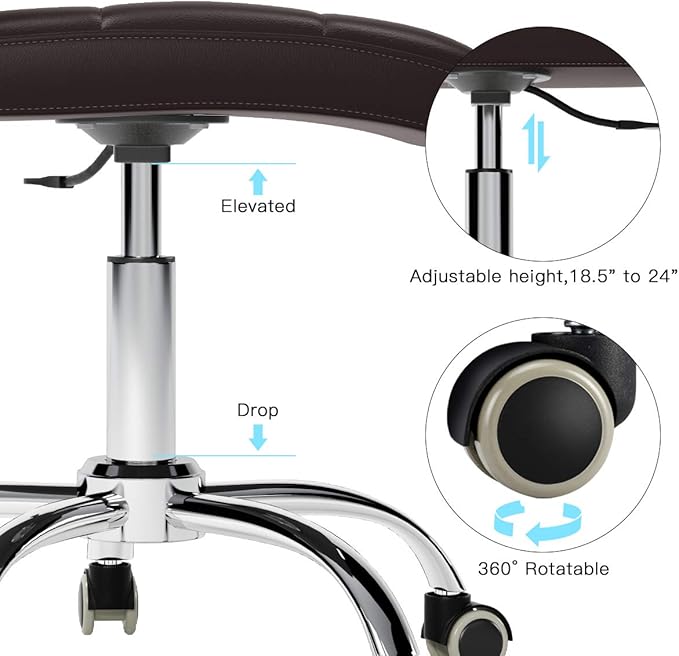360° Office Desk Chair,PU Adjustable Rolling Task Chair with Backrest for Barber,Office,Home, Computer,360° Swivel,Armless (brown) - LeafyLoom