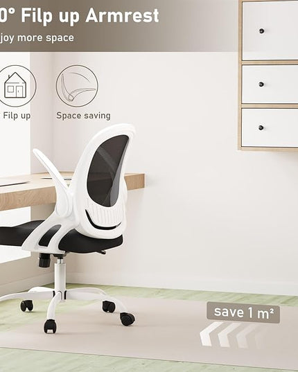 Home Office Chair Work Desk Chair Comfort Ergonomic Swivel Computer Chair, Breathable Mesh Desk Chair, Lumbar Support Task Chair with Wheels and Flip-up Arms and Adjustable Height - LeafyLoom