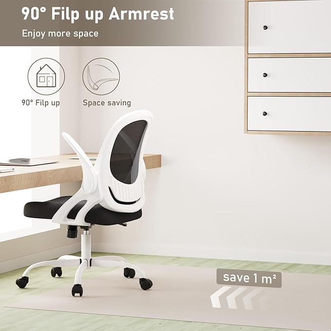 Home Office Chair Work Desk Chair Comfort Ergonomic Swivel Computer Chair, Breathable Mesh Desk Chair, Lumbar Support Task Chair with Wheels and Flip-up Arms and Adjustable Height - LeafyLoom