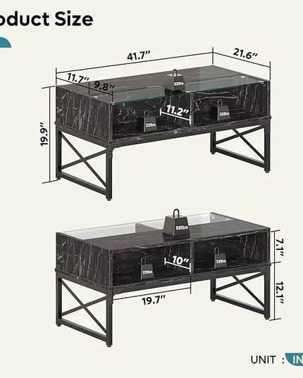 Bestier LED Coffee Tables for Living Room, 42 Inch Large Living Room Center Table, Smart Gaming Tea Tables for Home Office, Modern Style Black Faux Marble - LeafyLoom
