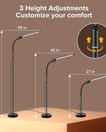 LED Floor Lamp, Floor Lamps for Living Room with Night Light & 5 Colors & 5 Brightness, Adjustable Gooseneck Floor Reading Lamp with Remote & Touch Control, Tall Standing Floor Lamp for Bedroom Office - LeafyLoom