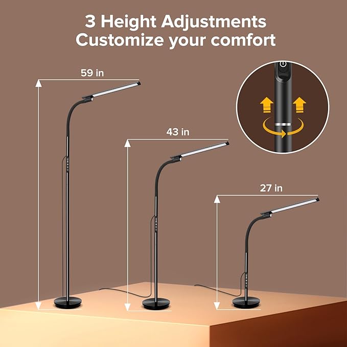 LED Floor Lamp, Floor Lamps for Living Room with Night Light & 5 Colors & 5 Brightness, Adjustable Gooseneck Floor Reading Lamp with Remote & Touch Control, Tall Standing Floor Lamp for Bedroom Office - LeafyLoom