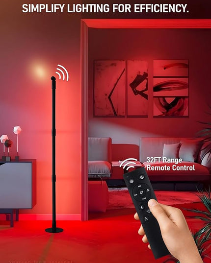 LEONLITE LED Corner Floor Lamp with Spotlight, 360° RGBW Floor Lamp with Music Sync, Remote Control for Reading, Living Rooms, Bedrooms, Desktop - LeafyLoom