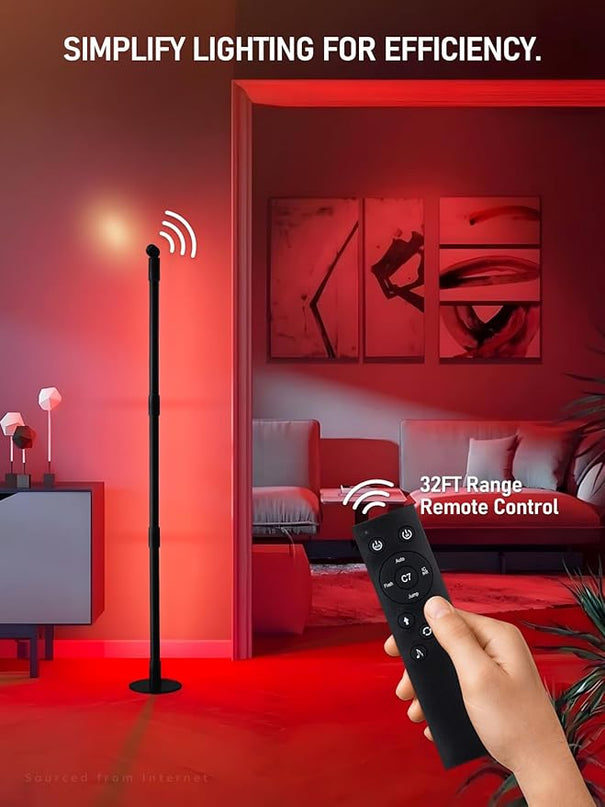 LEONLITE LED Corner Floor Lamp with Spotlight, 360° RGBW Floor Lamp with Music Sync, Remote Control for Reading, Living Rooms, Bedrooms, Desktop - LeafyLoom