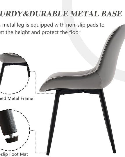 YOUNIKE Grey Dining Chairs set of 2 with High Backs Mid Century Modern Kitchen & Dining Room Chairs PU Faux Leather Upholstered sillas de comedor Comfortable Large Padded Accent Chairs with Metal Legs - LeafyLoom