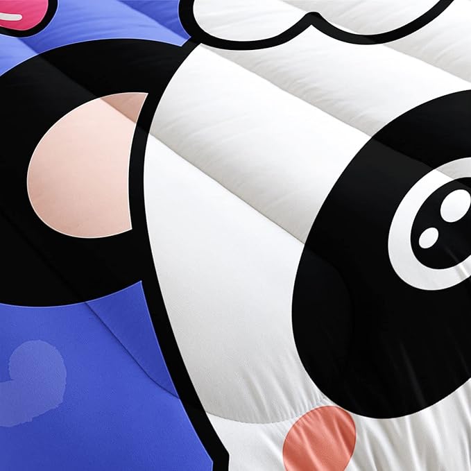 Datura home Panda Comforter Bedding Set for Boys Girls Kids Teens,Cartoon Panda Blue Heart Kawaii Animal Theme with 1 Comforter and 2 Pillowcases(Panda Twin) - LeafyLoom